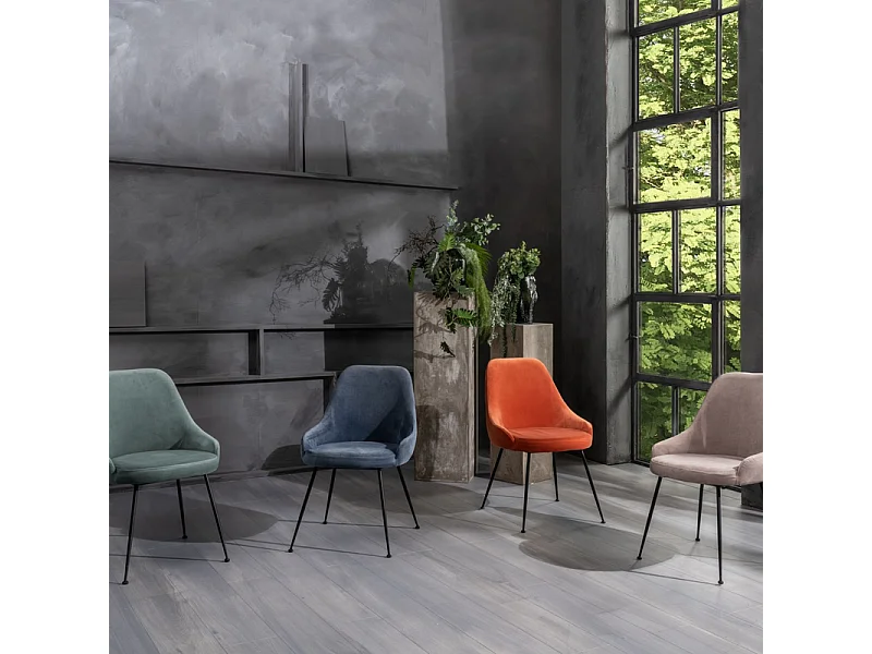 Sedia moderna imbottita "Alyssa" effetto velluto arancione cm 49,5x48,5 80h