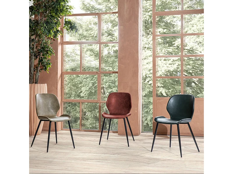 Set di 4 sedie eleganti in similpelle bordeaux "Liam" soft touch vintage cm 45x55 83h