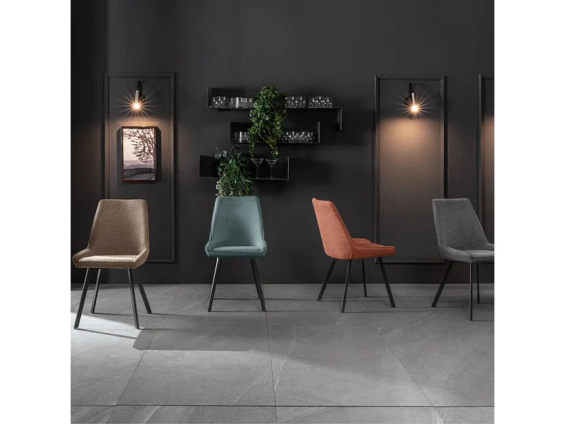 Set di 4 sedie moderne in tessuto grigio scuro da soggiorno "Woody" con gambe in metallo cm 46x57 80h