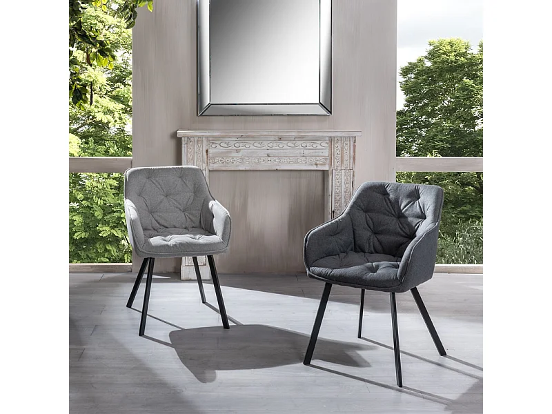 Set di 4 sedie imbottite grigio chiaro "Dalia" da soggiorno in tessuto gambe in metallo verniciato cm 55x60 79h