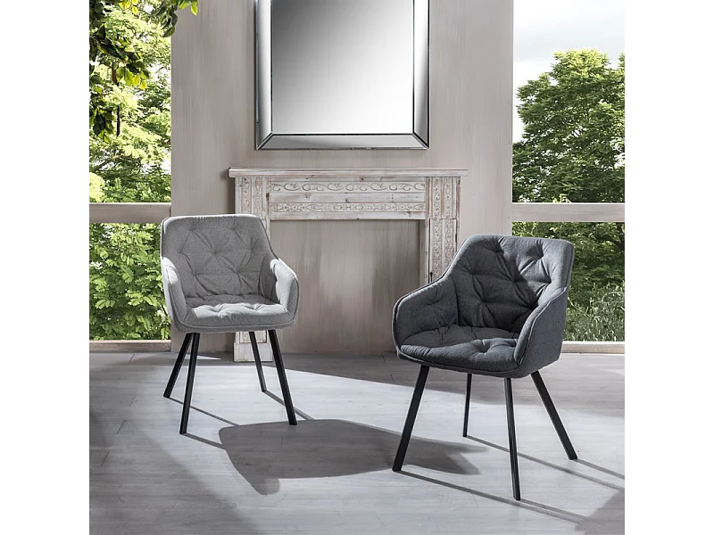 Set di 4 sedie imbottite grigio chiaro "Dalia" da soggiorno in tessuto gambe in metallo verniciato cm 55x60 79h