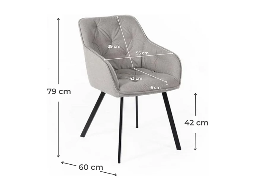 Set di 4 sedie imbottite grigio chiaro "Dalia" da soggiorno in tessuto gambe in metallo verniciato cm 55x60 79h