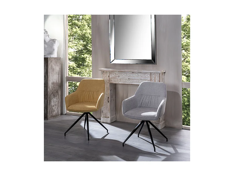 Lot de 4 chaises rembourrées "Anémone", fauteuils de salon modernes en tissu jaune clair