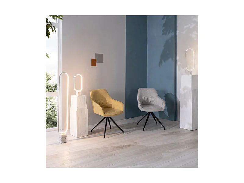 Lot de 4 chaises rembourrées "Anémone", fauteuils de salon modernes en tissu jaune clair