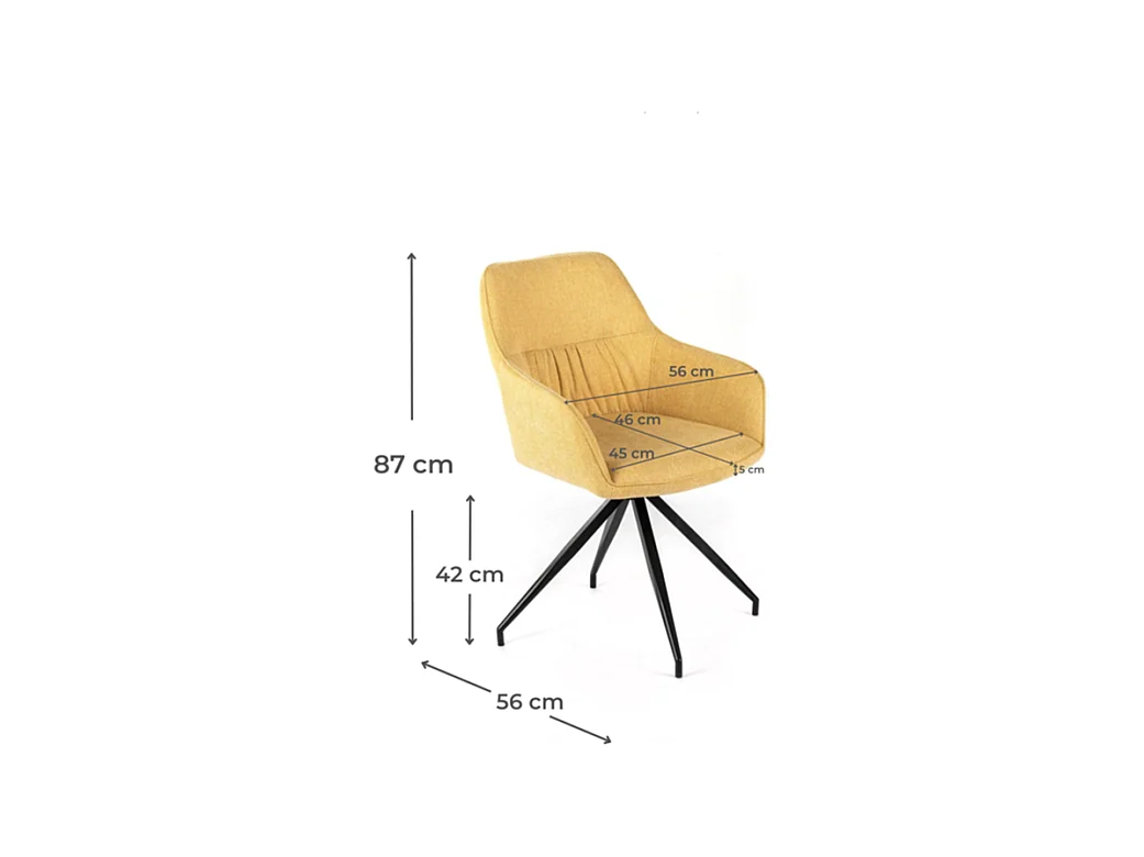 Lot de 4 chaises rembourrées "Anémone", fauteuils de salon modernes en tissu jaune clair