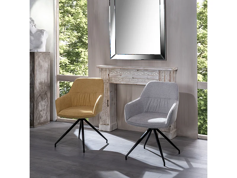 Set di 4 sedie imbottite "Anemone" poltrone moderne da soggiorno in tessuto giallo chiaro