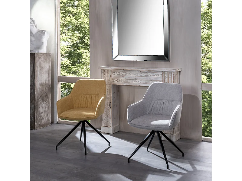 Komplet 4 krzeseł tapicerowanych "Anemone", nowoczesne fotele do salonu w jasnożółtej tkaninie