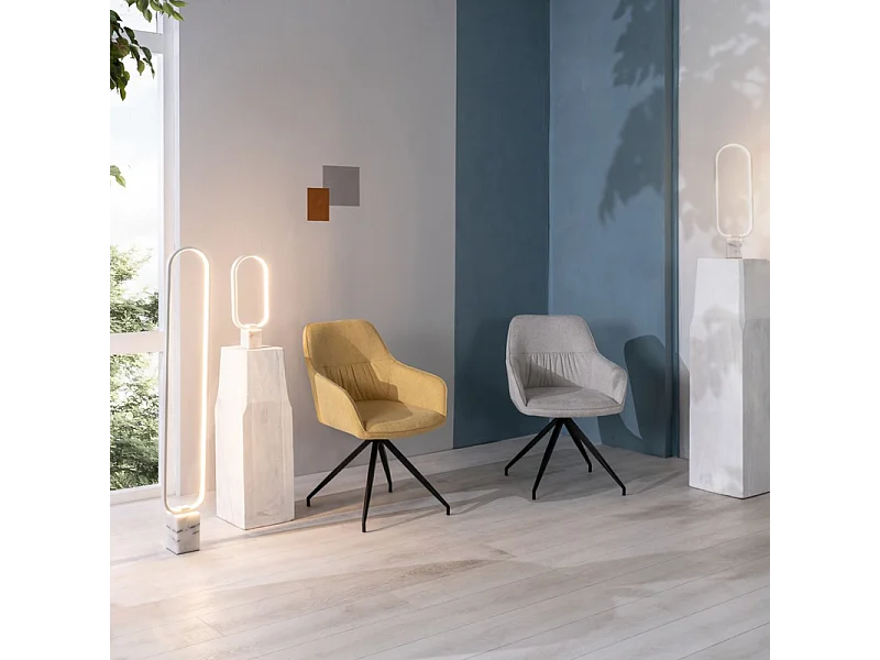 Komplet 4 krzeseł tapicerowanych "Anemone", nowoczesne fotele do salonu w jasnożółtej tkaninie