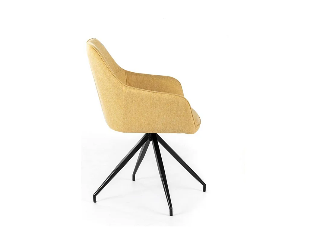 Komplet 4 krzeseł tapicerowanych "Anemone", nowoczesne fotele do salonu w jasnożółtej tkaninie