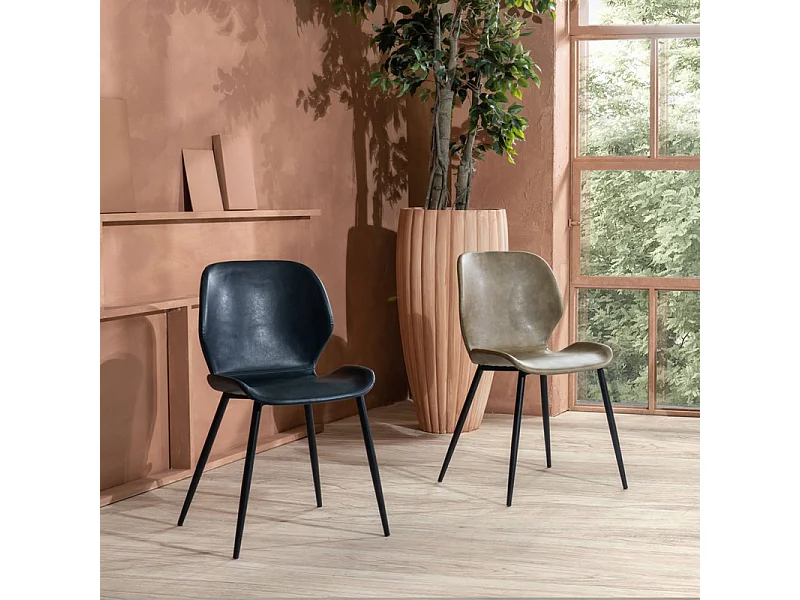 Set di 4 sedie eleganti in similpelle verde petrolio "Liam" soft touch vintage cm 45x55 83h