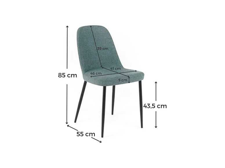 Ensemble de 4 chaises modernes en tissu vert aqua "Giglio" avec pieds en métal peint cm 46x55 85h