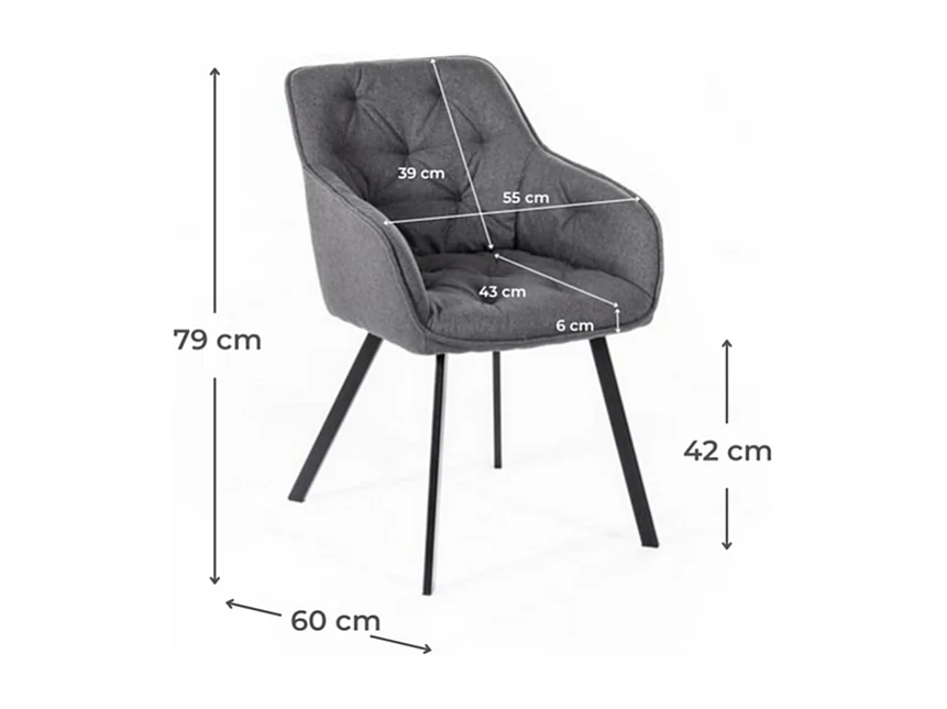 Set di 4 sedie imbottite grigio scuro "Dalia" da soggiorno in tessuto gambe in metallo verniciato cm 55x60 79h