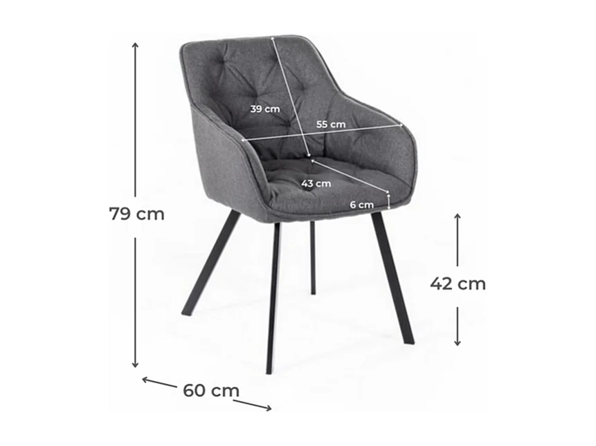 Set di 4 sedie imbottite grigio scuro "Dalia" da soggiorno in tessuto gambe in metallo verniciato cm 55x60 79h