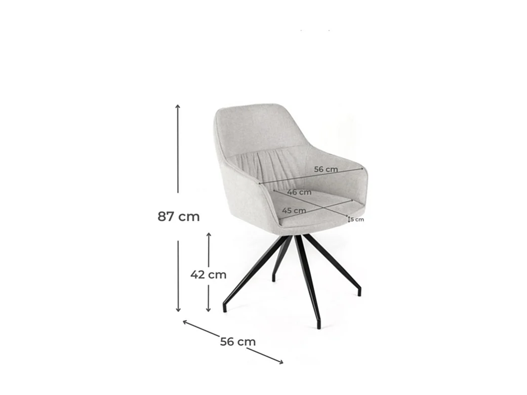 Lot de 4 chaises rembourrées "Anémone", fauteuils de salon modernes en tissu gris clair