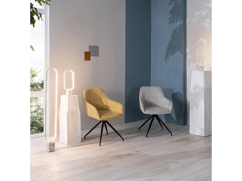 Set di 4 sedie imbottite "Anemone" poltrone moderne da soggiorno in tessuto grigio chiaro