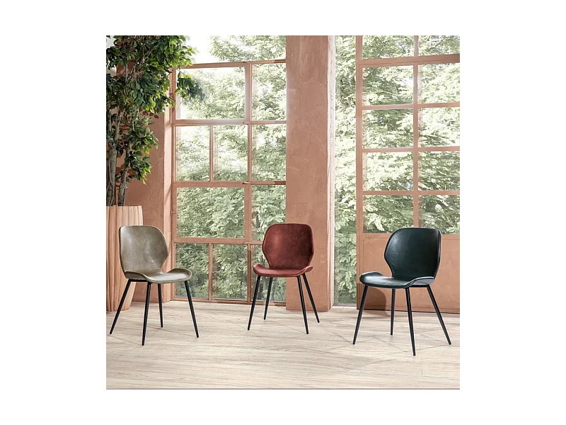 Set di 4 sedie eleganti in similpelle verde scuro "Liam" soft touch vintage cm 45x55 83h