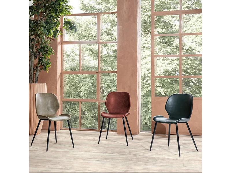 Set di 4 sedie eleganti in similpelle verde scuro "Liam" soft touch vintage cm 45x55 83h