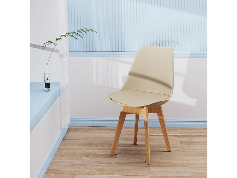 Set di 2 sedie imbottite in similpelle tortora "Stilezze" poltrone con gambe in legno cm 52x48,5 82h