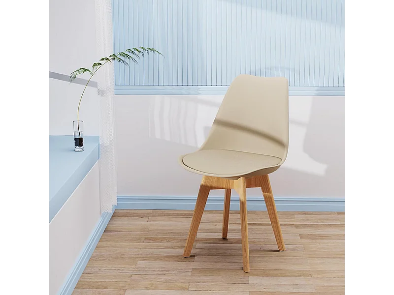 Set di 2 sedie imbottite in similpelle tortora "Stilezze" poltrone con gambe in legno cm 52x48,5 82h