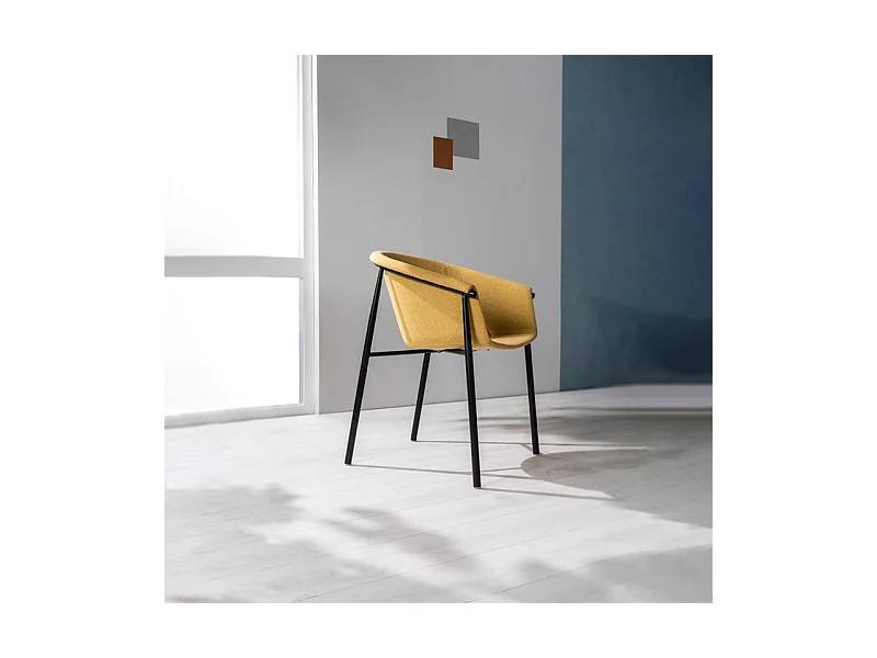 Lot de 4 chaises élégantes et modernes en tissu jaune "Orchidea" avec structure en métal peint