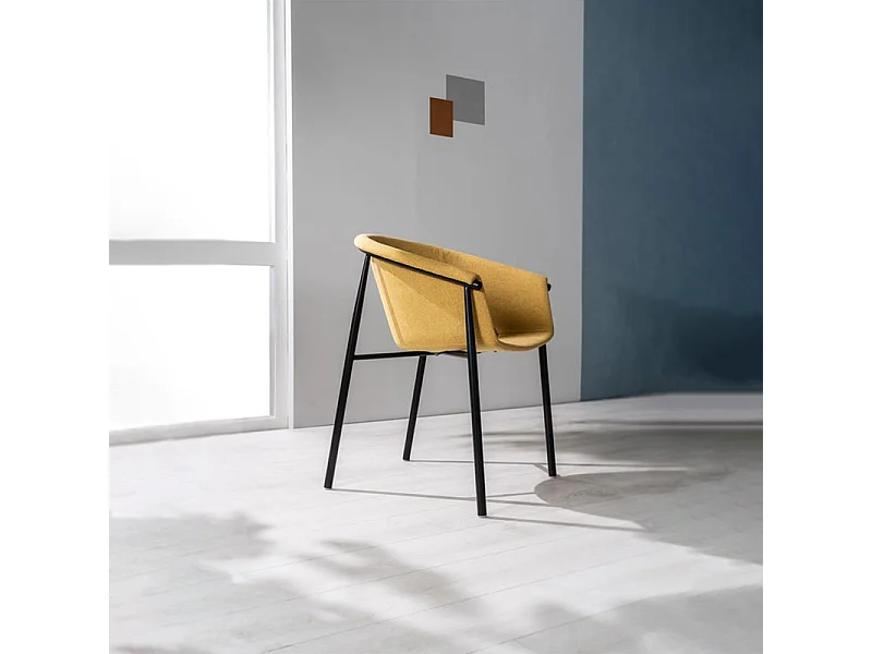 Set di 4 sedie moderne in tessuto giallo "Orchidea" eleganti con struttura in metallo verniciato