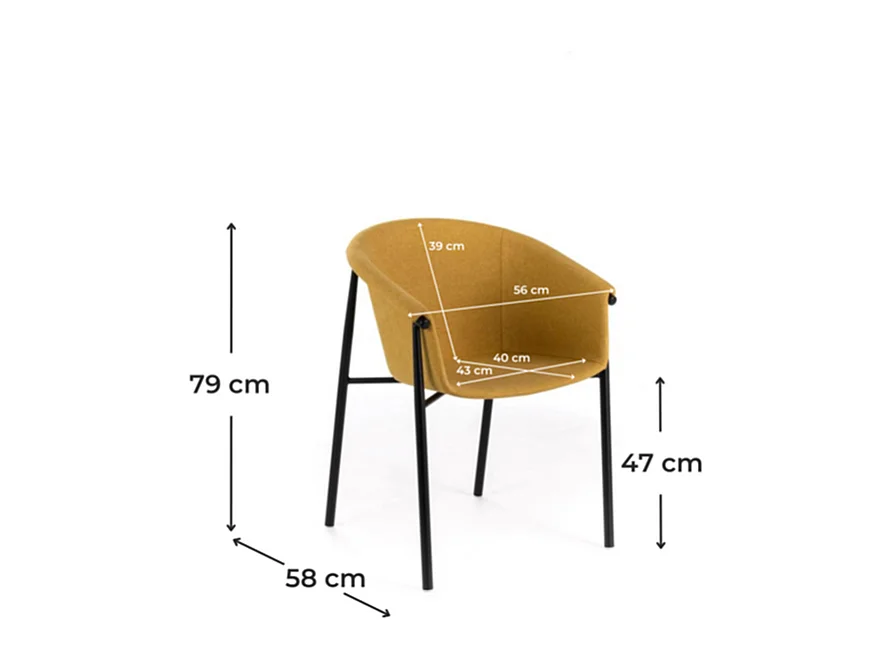 Set di 4 sedie moderne in tessuto giallo "Orchidea" eleganti con struttura in metallo verniciato
