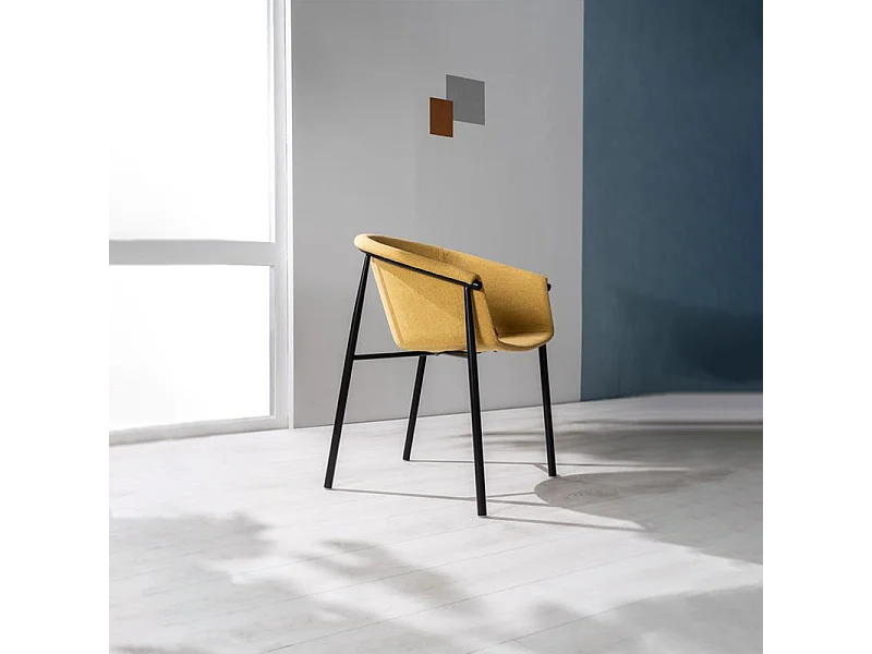 Zestaw 4 eleganckich, nowoczesnych krzeseł z żółtej tkaniny „Orchidea” z malowaną metalową ramą