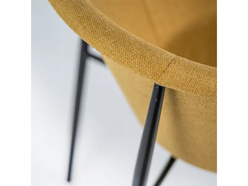 Zestaw 4 eleganckich, nowoczesnych krzeseł z żółtej tkaniny „Orchidea” z malowaną metalową ramą