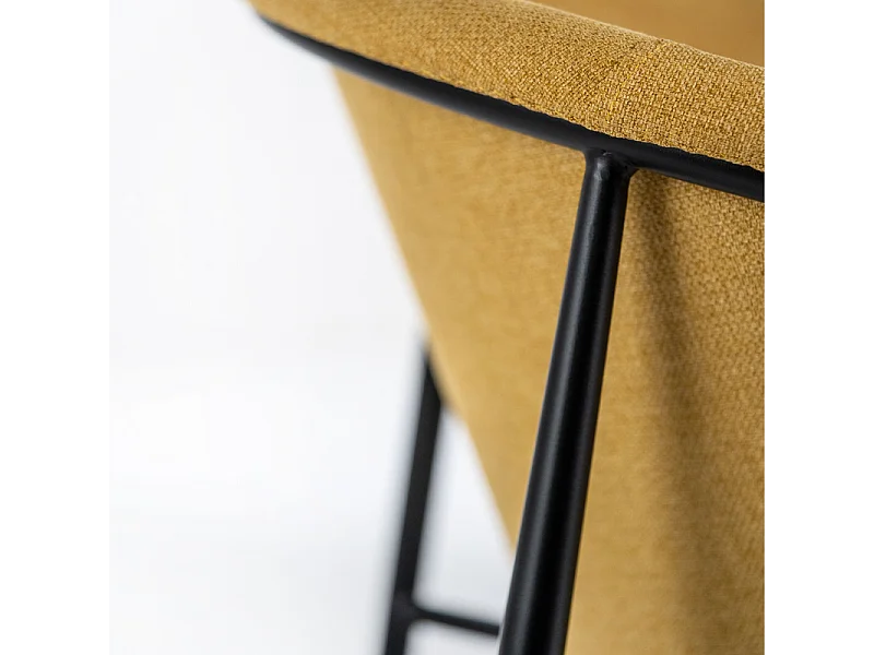 Zestaw 4 eleganckich, nowoczesnych krzeseł z żółtej tkaniny „Orchidea” z malowaną metalową ramą