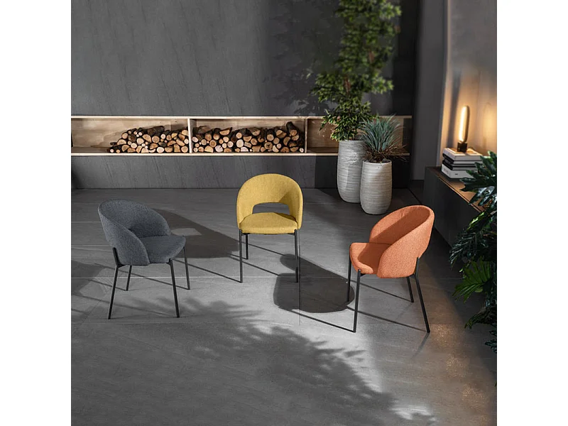 Set di 4 sedie moderne imbottite "Erica" da pranzo in tessuto grigio scuro cm 56x52 78,5h