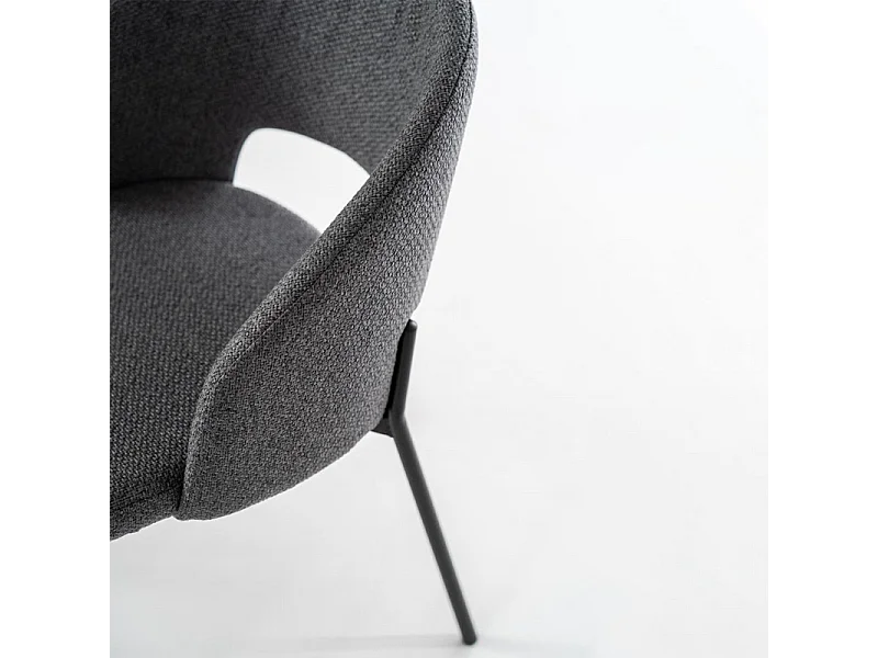 Komplet 4 nowoczesnych, tapicerowanych krzeseł do jadalni „Erica” w ciemnoszarej tkaninie, 56x52 cm, wysokość 78,5 cm.