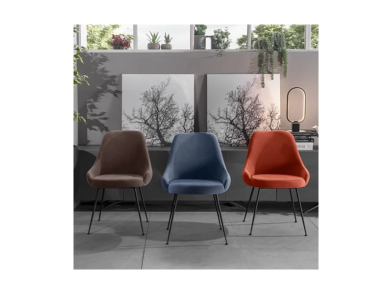 Sedia moderna imbottita "Alyssa" effetto velluto marrone cm 49,5x48,5 80h