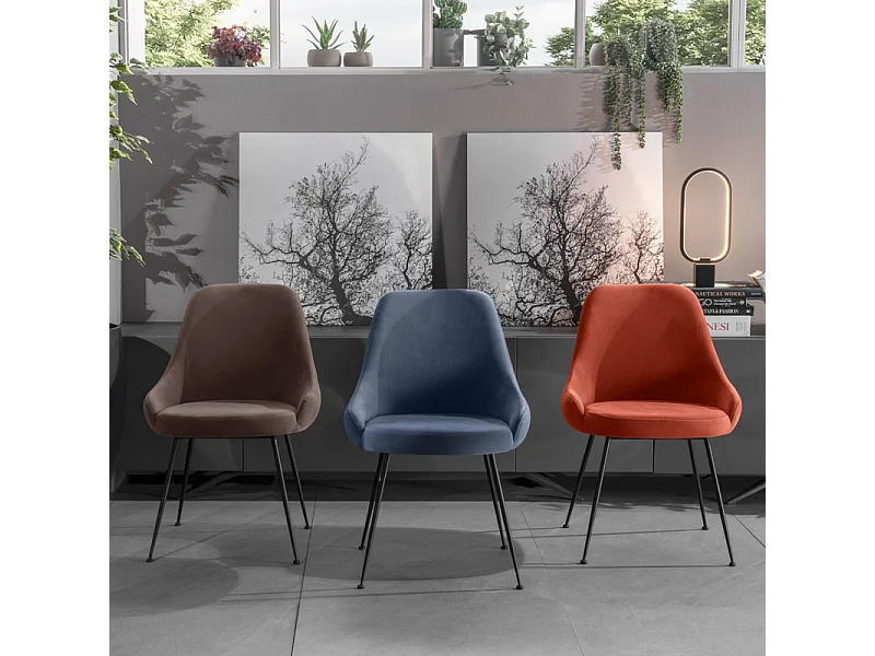 Sedia moderna imbottita "Alyssa" effetto velluto marrone cm 49,5x48,5 80h