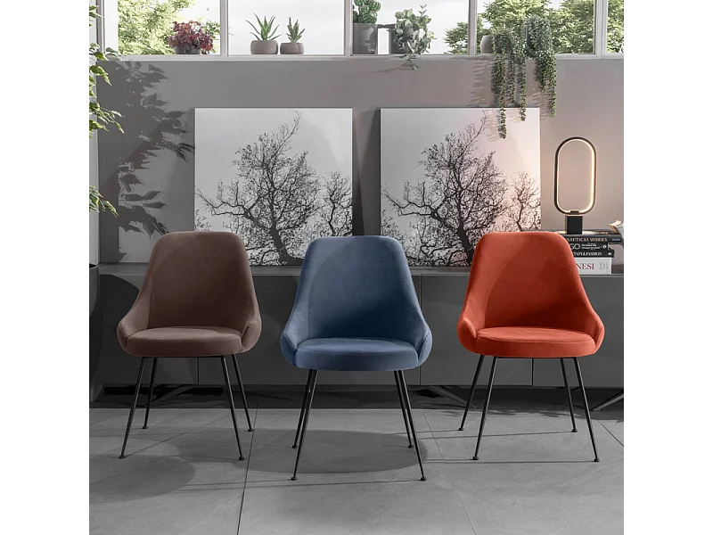 Sedia moderna imbottita "Alyssa" effetto velluto marrone cm 49,5x48,5 80h