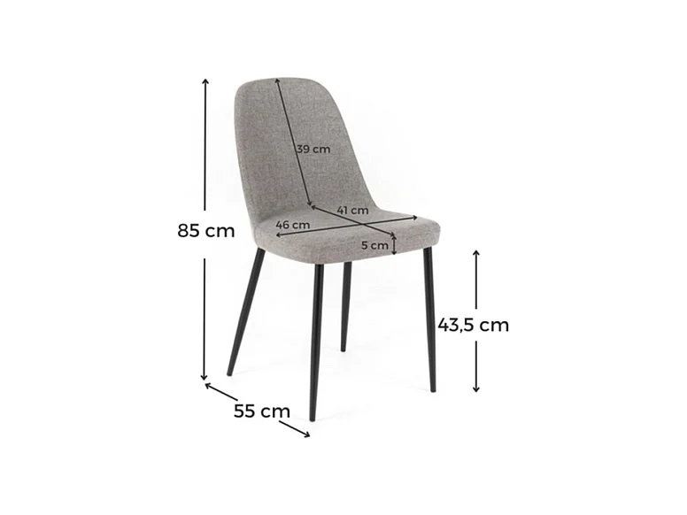Ensemble de 4 chaises modernes en tissu gris clair "Giglio" avec pieds en métal peint cm 46x55 85h