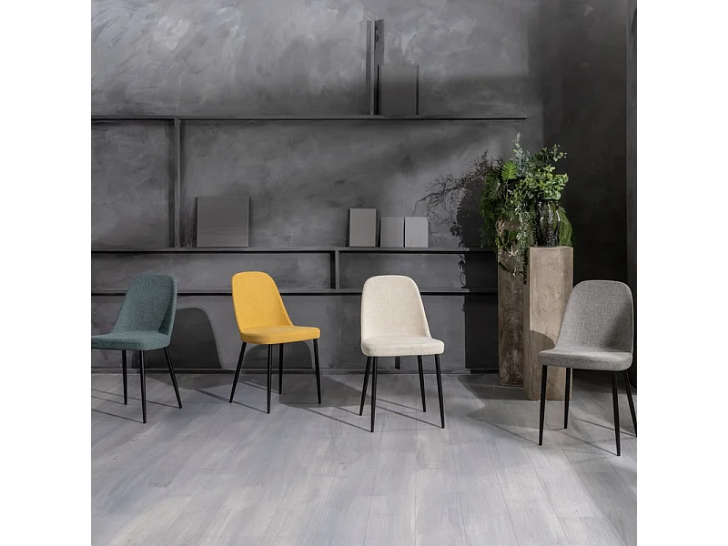 Conjunto de 4 sillas modernas en tejido gris claro "Giglio" con patas de metal pintado cm 46x55 85h