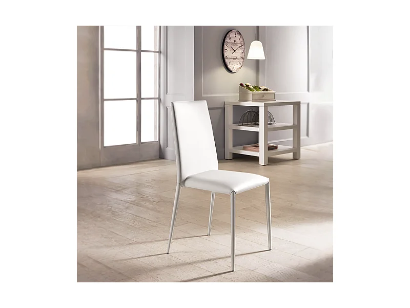 Set di 4 sedie imbottite bianche "Lavanda" moderne in similpelle da soggiorno impilabili cm 42x40 96h