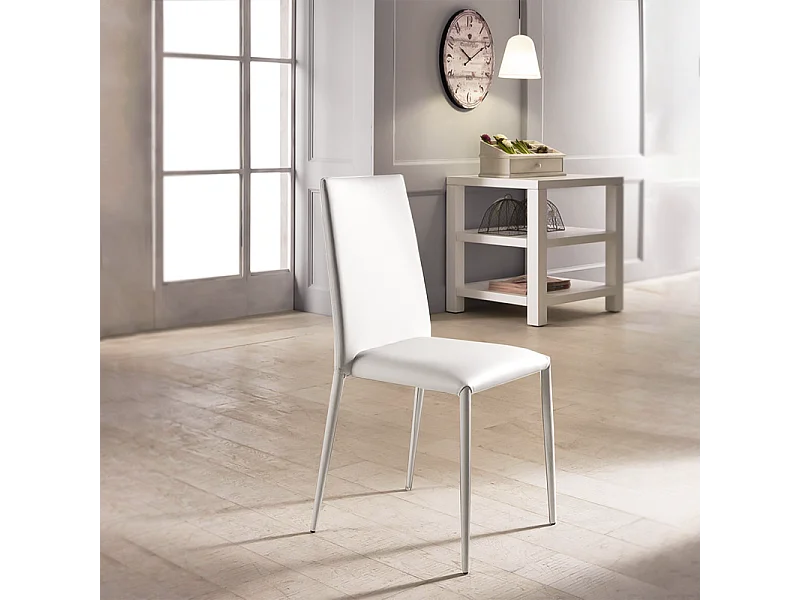 Lot de 4 chaises modernes empilables blanches "Lavande" rembourrées en simili cuir pour le salon, 42x40 cm, 96h