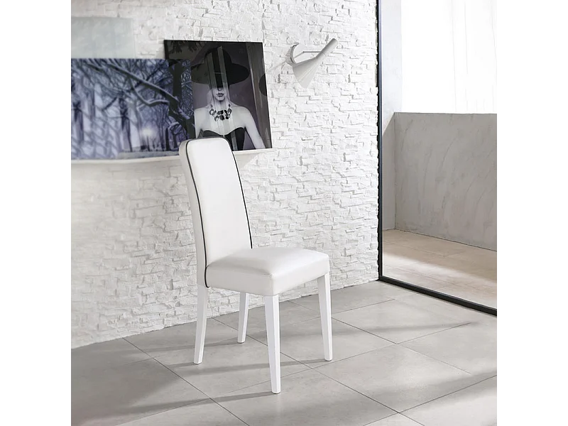 Set van 4 moderne witte "Gardenia" gestoffeerde woonkamerstoelen in kunstleer, 46x59 cm, 99h