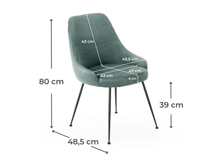 Sedia moderna imbottita "Alyssa" effetto velluto verde acqua cm 49,5x48,5 80h