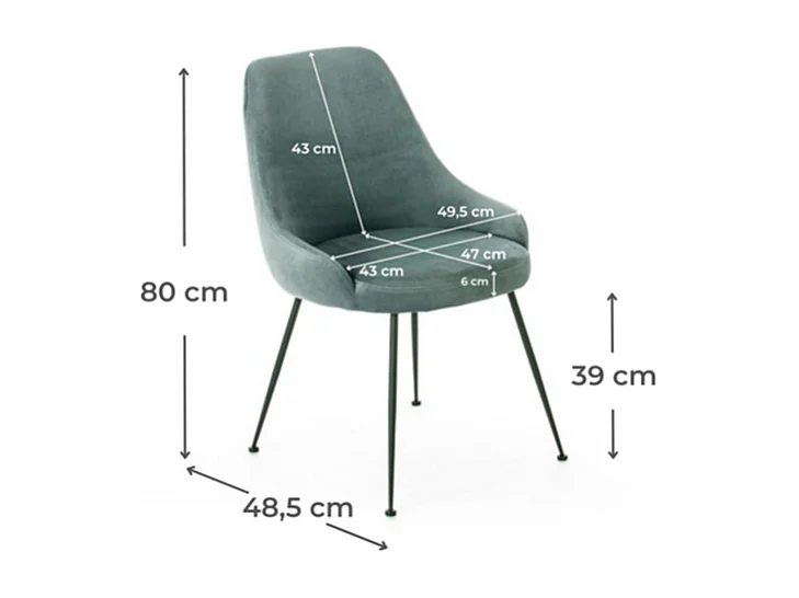 Sedia moderna imbottita "Alyssa" effetto velluto verde acqua cm 49,5x48,5 80h