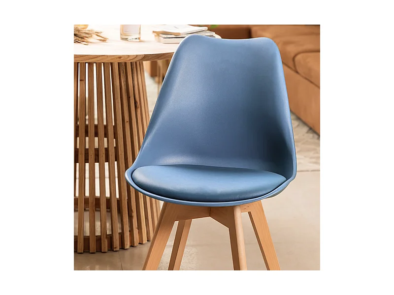 Set di 2 sedie imbottite in similpelle azzurre "Stilezze" poltrone con gambe in legno cm 52x48,5 82h