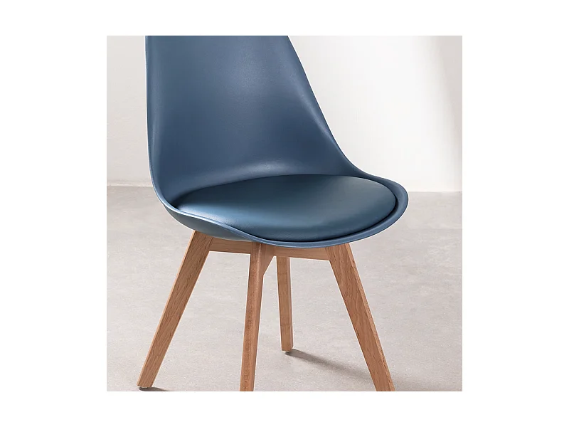 Set di 2 sedie imbottite in similpelle azzurre "Stilezze" poltrone con gambe in legno cm 52x48,5 82h