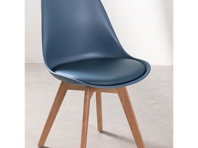 Set di 2 sedie imbottite in similpelle azzurre "Stilezze" poltrone con gambe in legno cm 52x48,5 82h