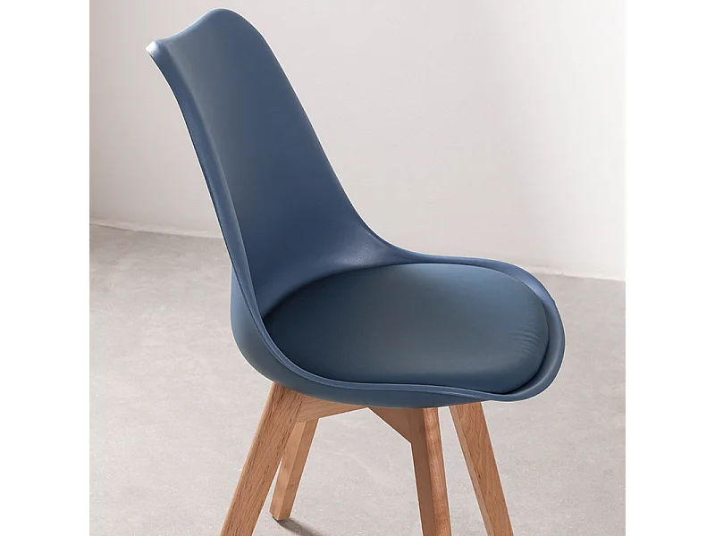 Set di 2 sedie imbottite in similpelle azzurre "Stilezze" poltrone con gambe in legno cm 52x48,5 82h