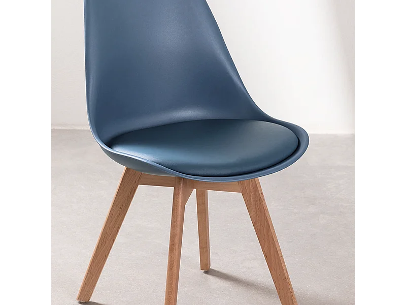 Set di 2 sedie imbottite in similpelle azzurre "Stilezze" poltrone con gambe in legno cm 52x48,5 82h