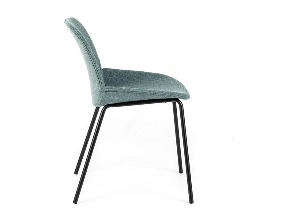 Set di 4 sedie da pranzo in tessuto acquamarina "Sami" con gambe in metallo verniciato eleganti moderne