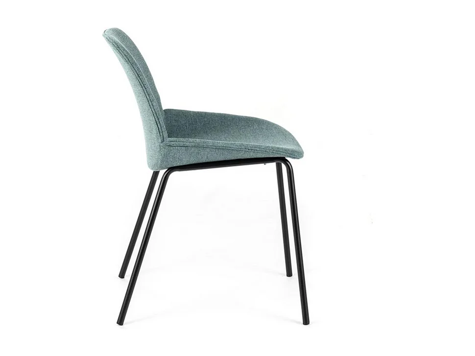 Set di 4 sedie da pranzo in tessuto acquamarina "Sami" con gambe in metallo verniciato eleganti moderne