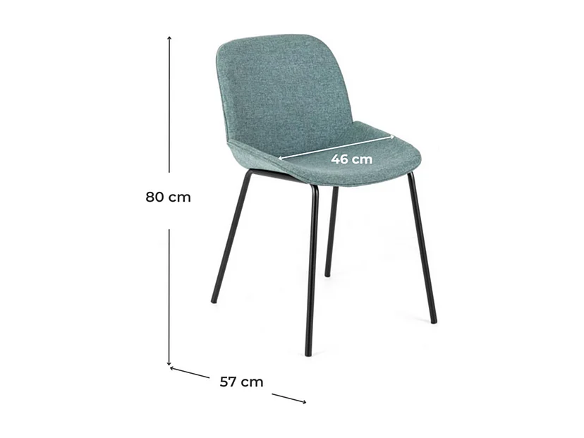 Set di 4 sedie da pranzo in tessuto acquamarina "Sami" con gambe in metallo verniciato eleganti moderne