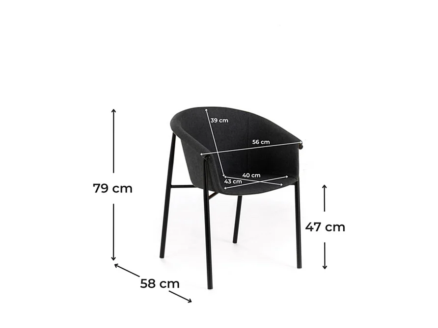 Set di 4 sedie moderne in tessuto grigio scuro "Orchidea" eleganti con struttura in metallo verniciato